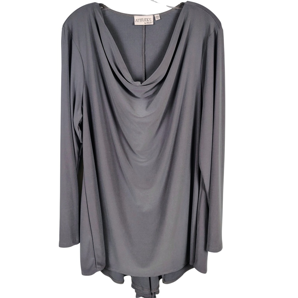 Attitudes by Renee Womens 1X Tunic Top Gray Cowl Neck Pleat Back Minimalist